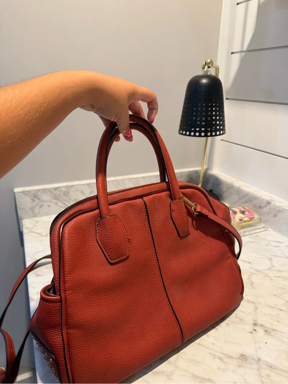 Urban Expressions Rust Red Pebbled Leather Satchel with Crossbody Strap